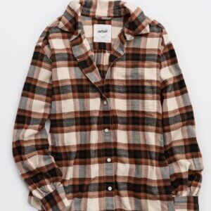 Aerie Brown Plaid Flannel Button Down Shirt in Brown and Cream
